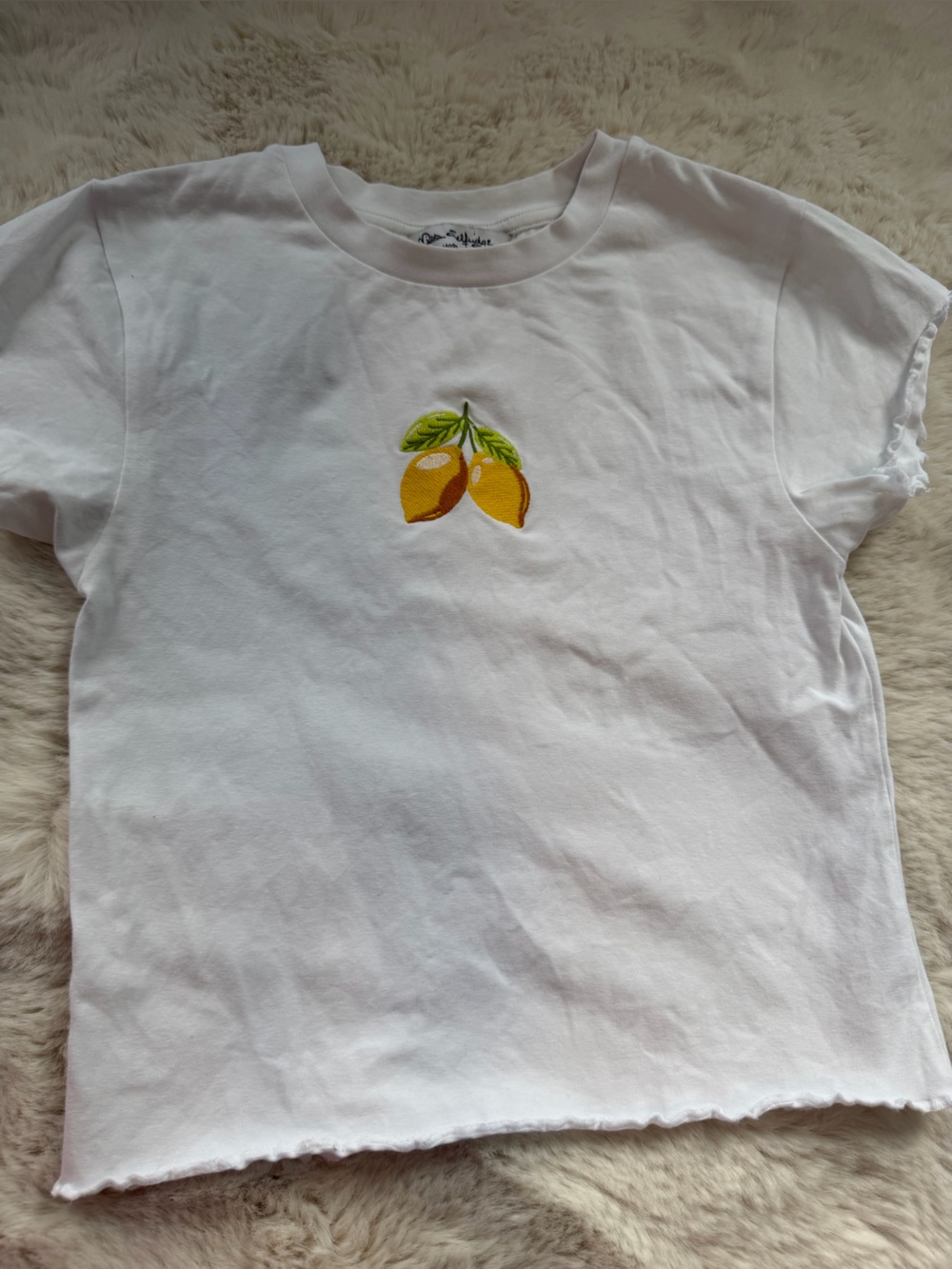 Miss Selfridge White Short Sleeve Tee with Yellow Lemon Embroidery